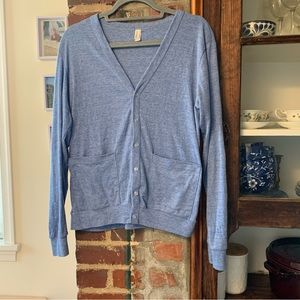 American Apparel Button Up Cardigan Sz S Heather Light Blue Pockets Loose